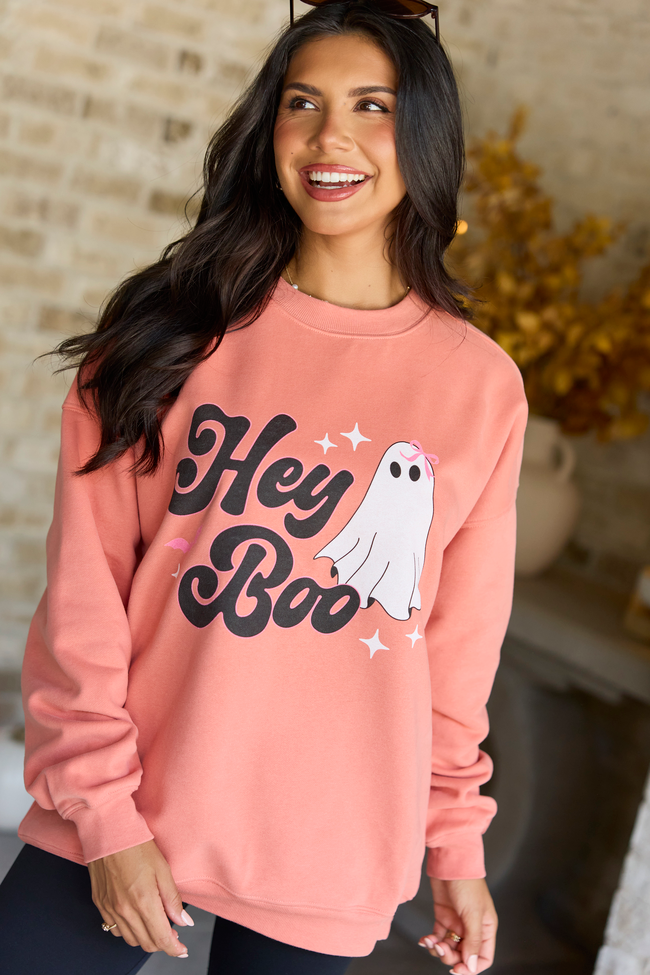 Hey Boo Light Rust Graphic Sweatshirt, styled view