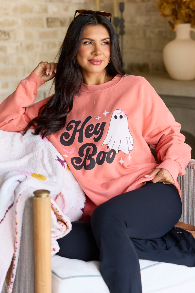 Hey Boo Light Rust Graphic Sweatshirt, detail view
