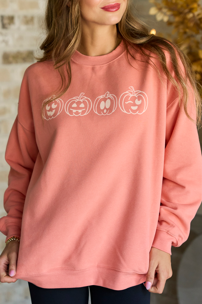 Pumpkin Faces Light Rust Graphic Sweatshirt, front view