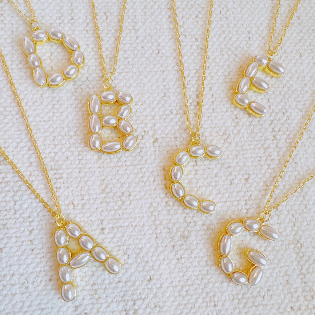 Pearl Mosaic Initial Pendant Necklace - close up of pearl mosaic detail