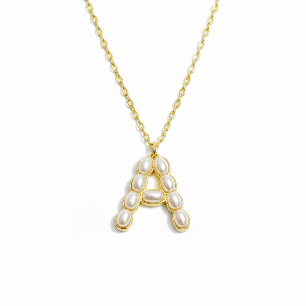 Pearl Mosaic Initial Pendant Necklace - layered with other necklaces