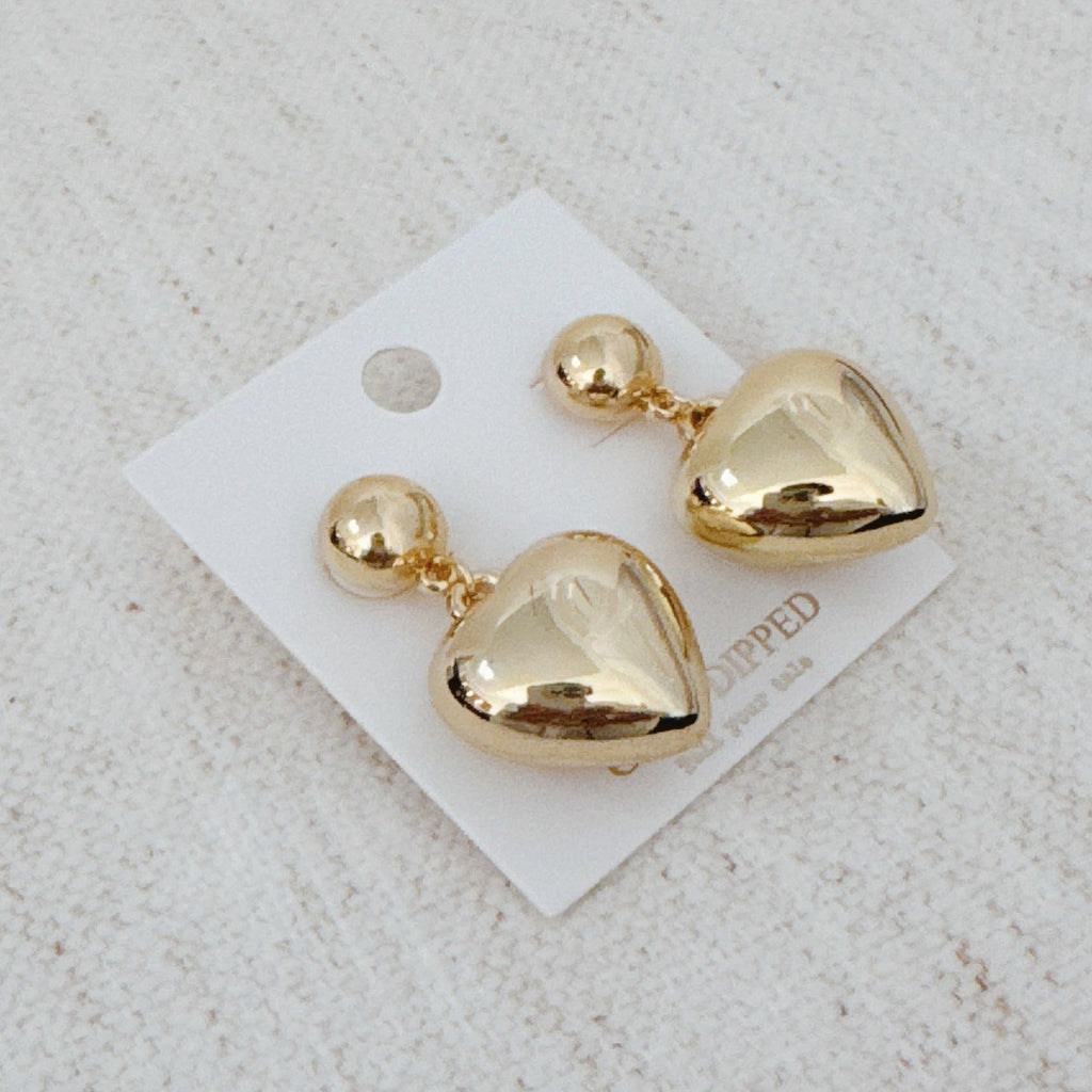 Puff Dangle Heart Earrings - close up of puffy heart dangle detail