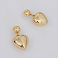 Puff Dangle Heart Earrings in Gold - puffy heart with dangle accent