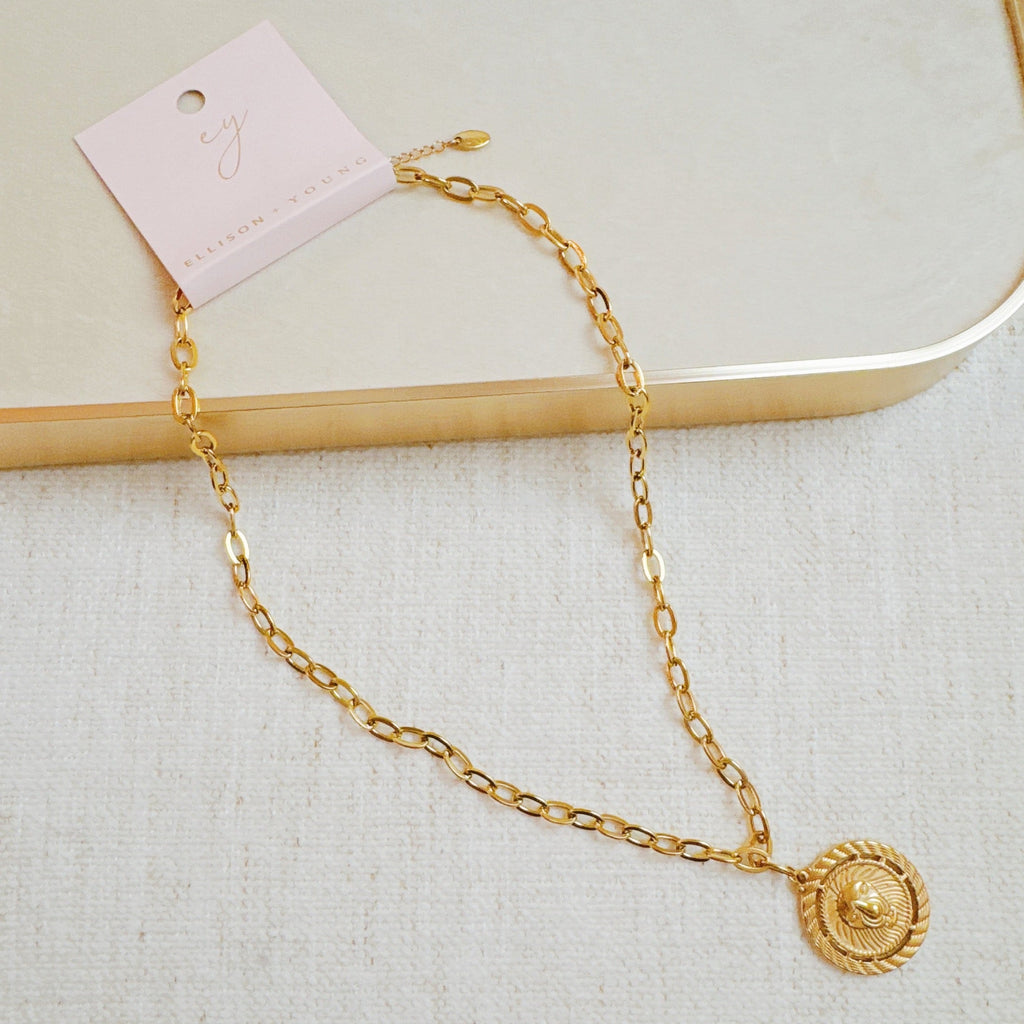 Regal Medallion Necklace - close up of medallion pendant detail