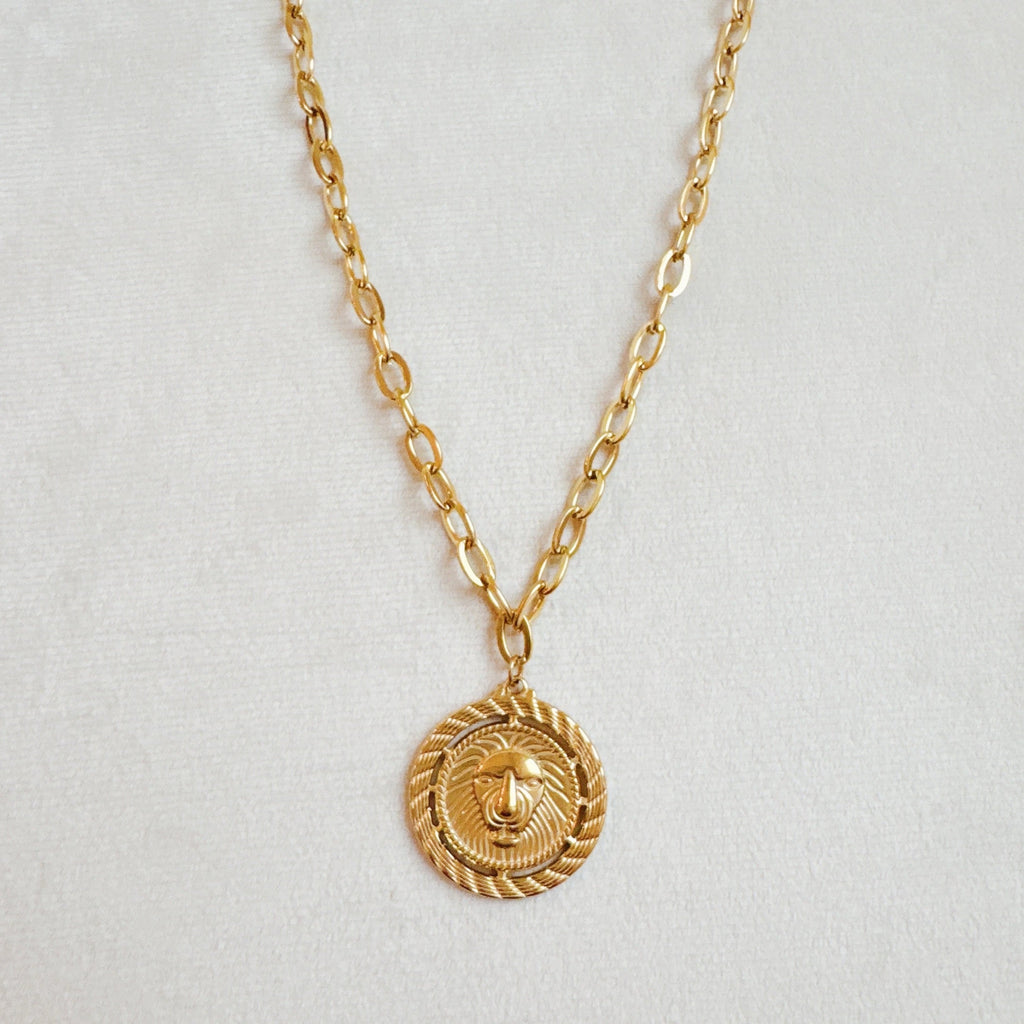 Regal Medallion Necklace in Gold - sleek medallion pendant on chain