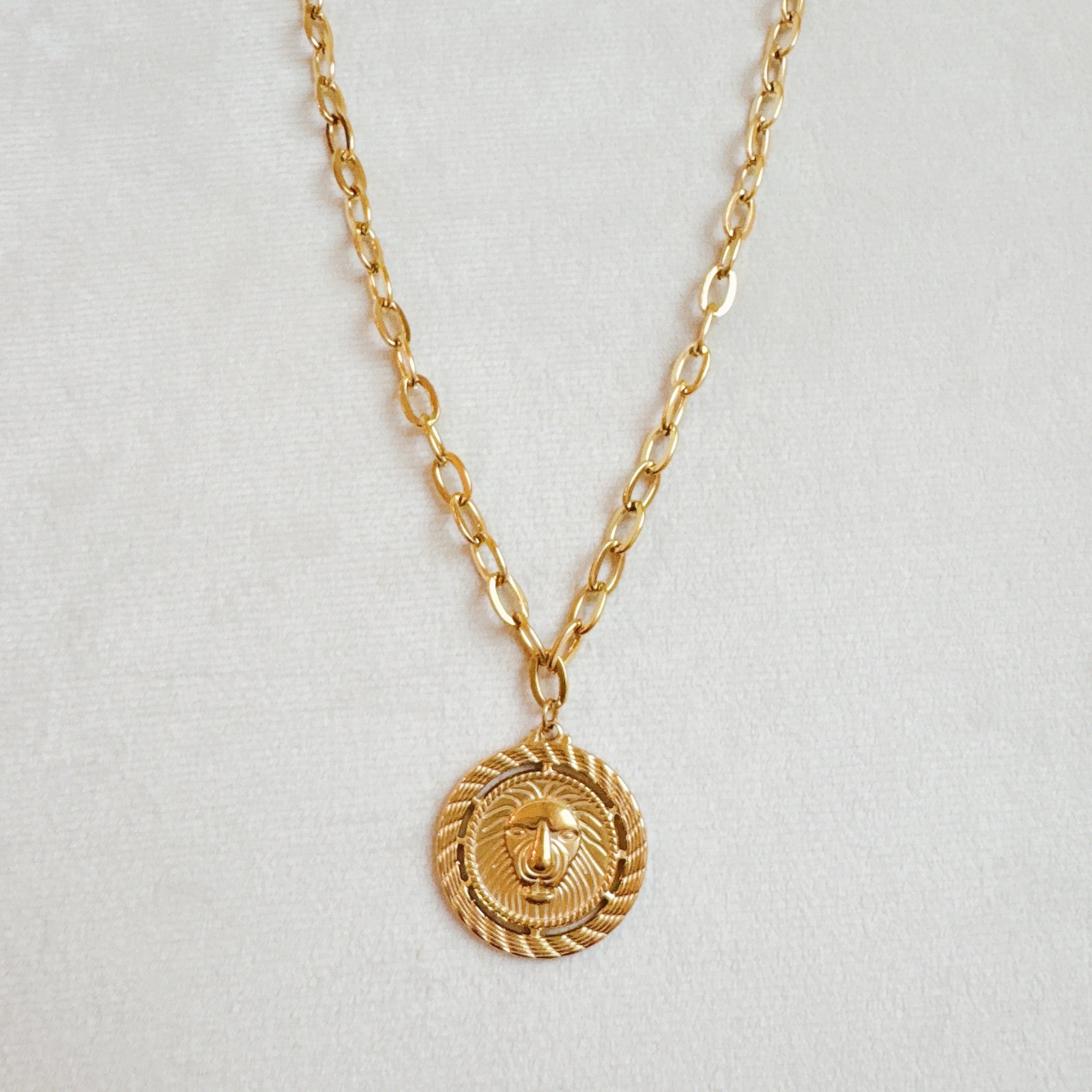 Regal Medallion Necklace in Gold - sleek medallion pendant on chain