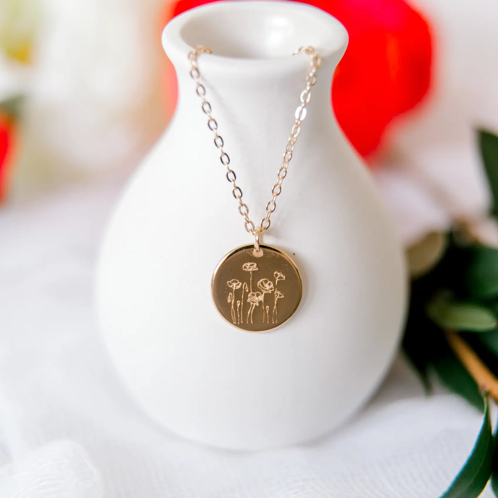 Poppy Necklace - floral collection layering necklace, view 2
