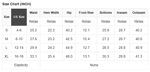 Size chart for western zebra drawstring high waist pocketed pants
