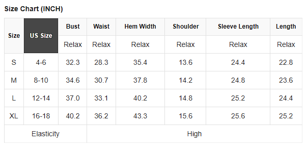 Size chart for solid ribbed knit frilled long sleeve top