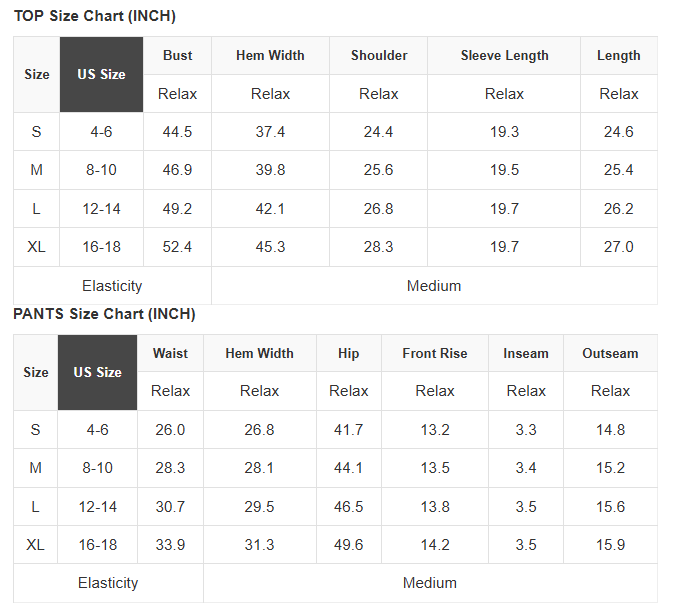 Game Day crew neck sweatshirt and shorts set size chart