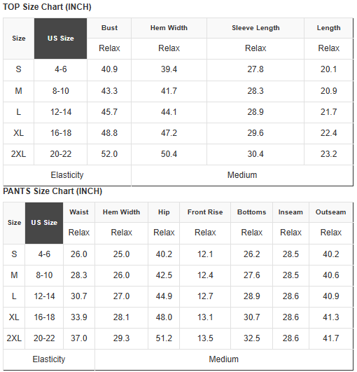 Polka Dot Top & Wide Leg Pant Set size chart