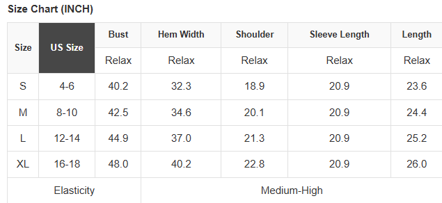 Stripe Chunky Knit Sweater size chart