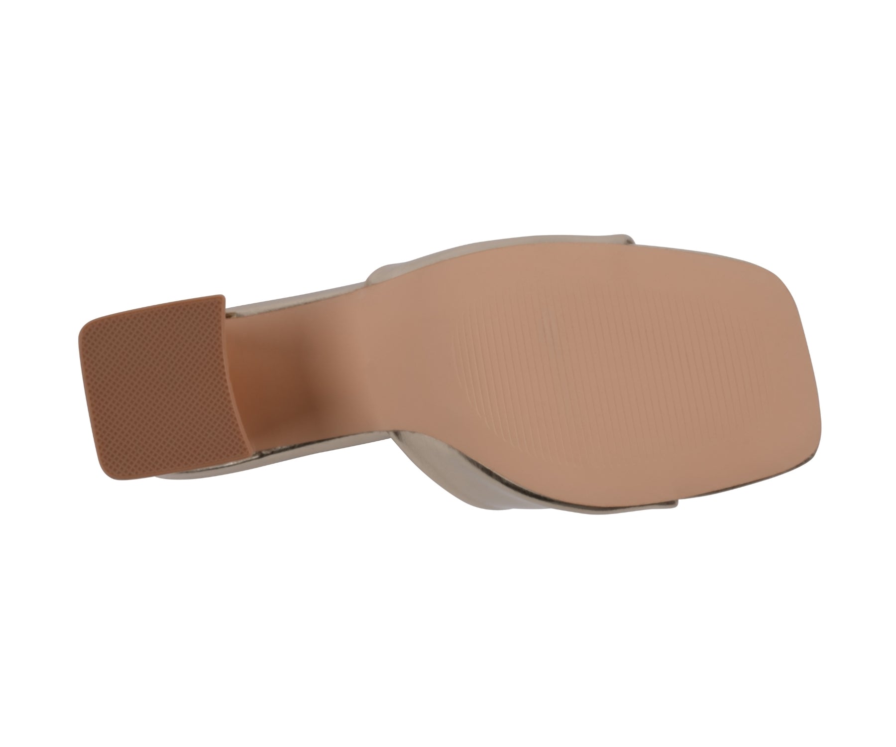 Gold square toe heeled sandals with slip-resistant rubber sole