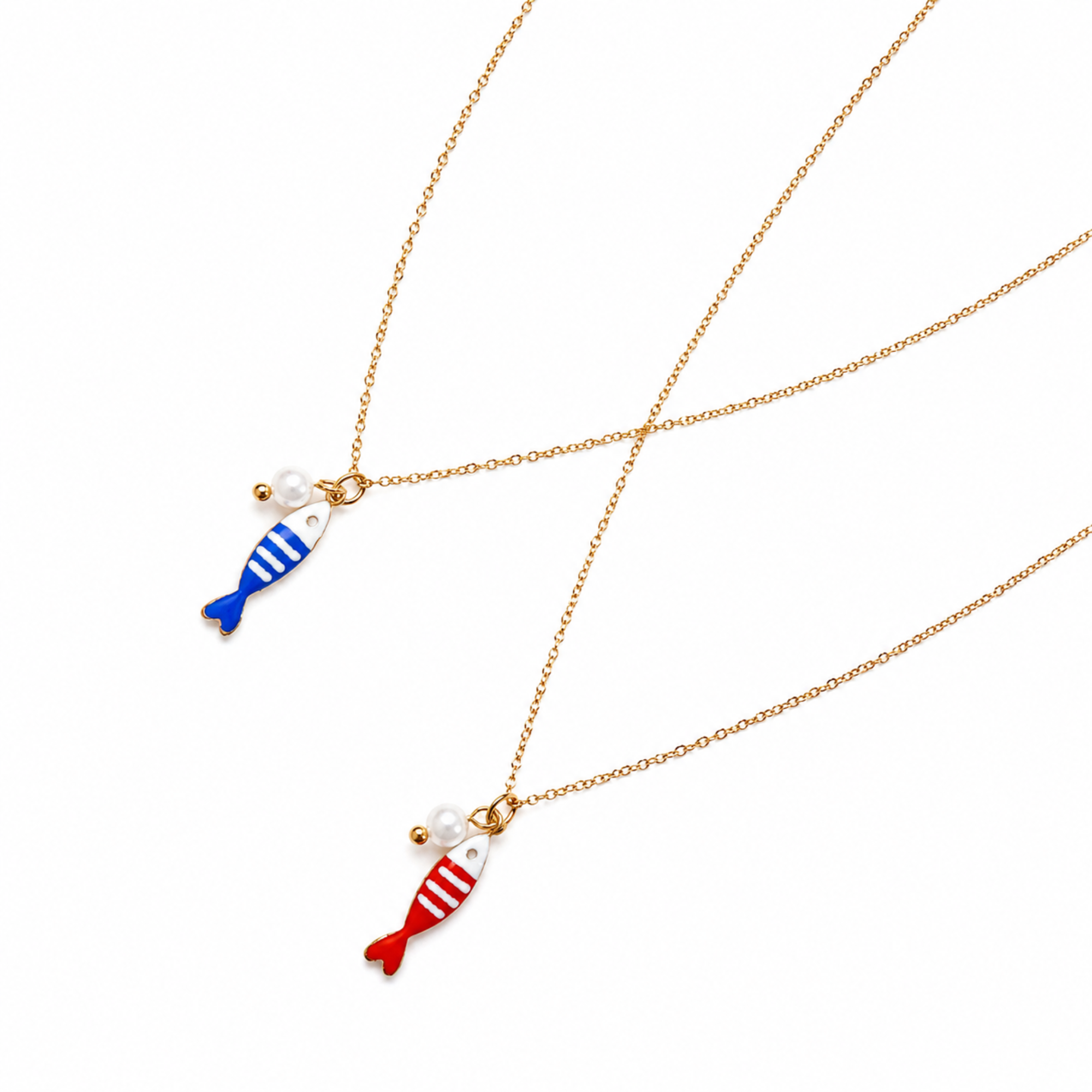 Striped Fish and Pearl Necklace in Red - fish pendant with pearl accent