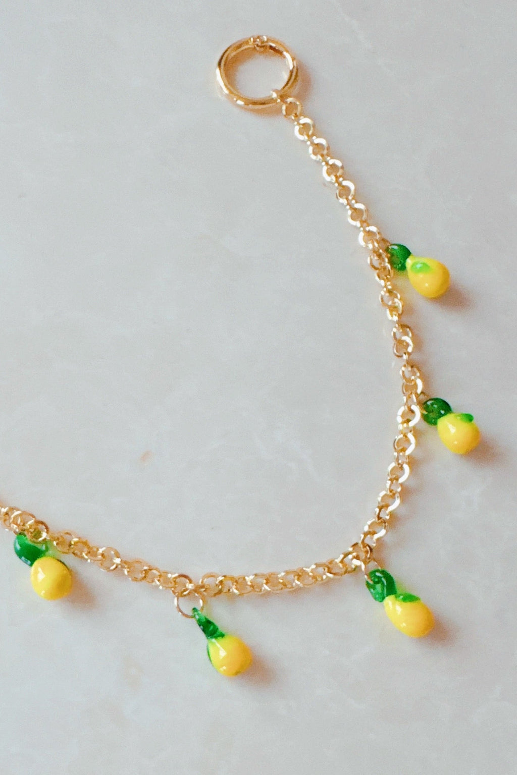 Sweet Lemon Drops Bag Charm - glass lemon charms with golden hardware