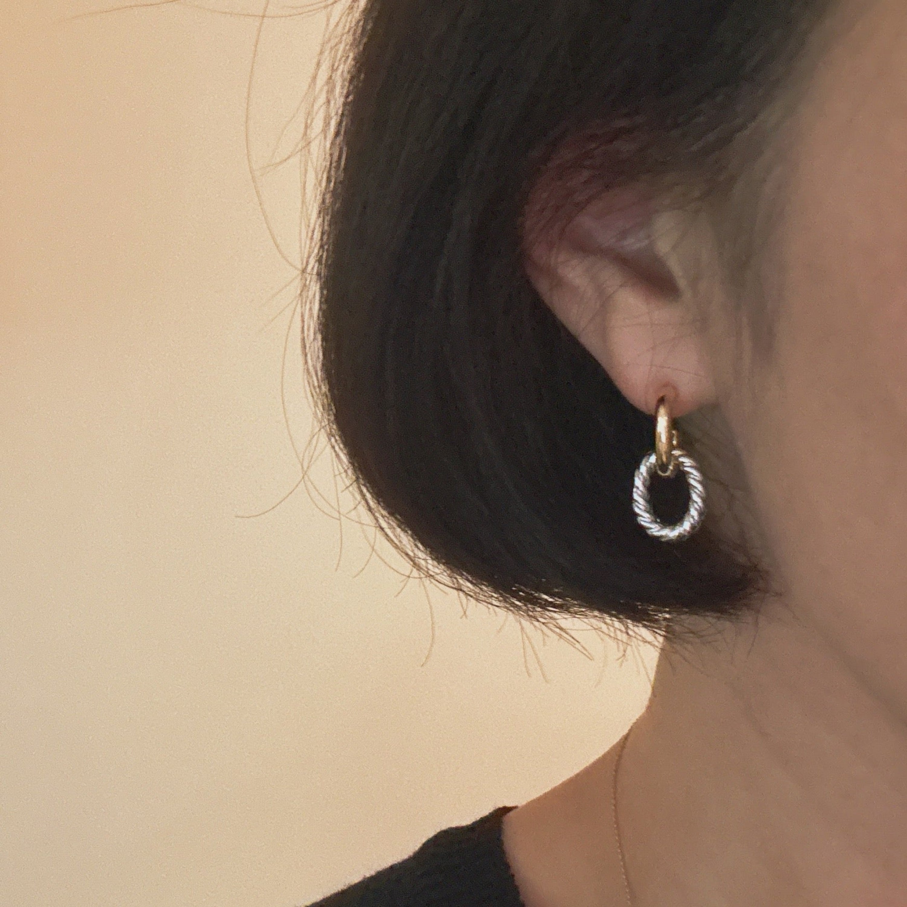 Two Toned Knocker Earrings - styled on model