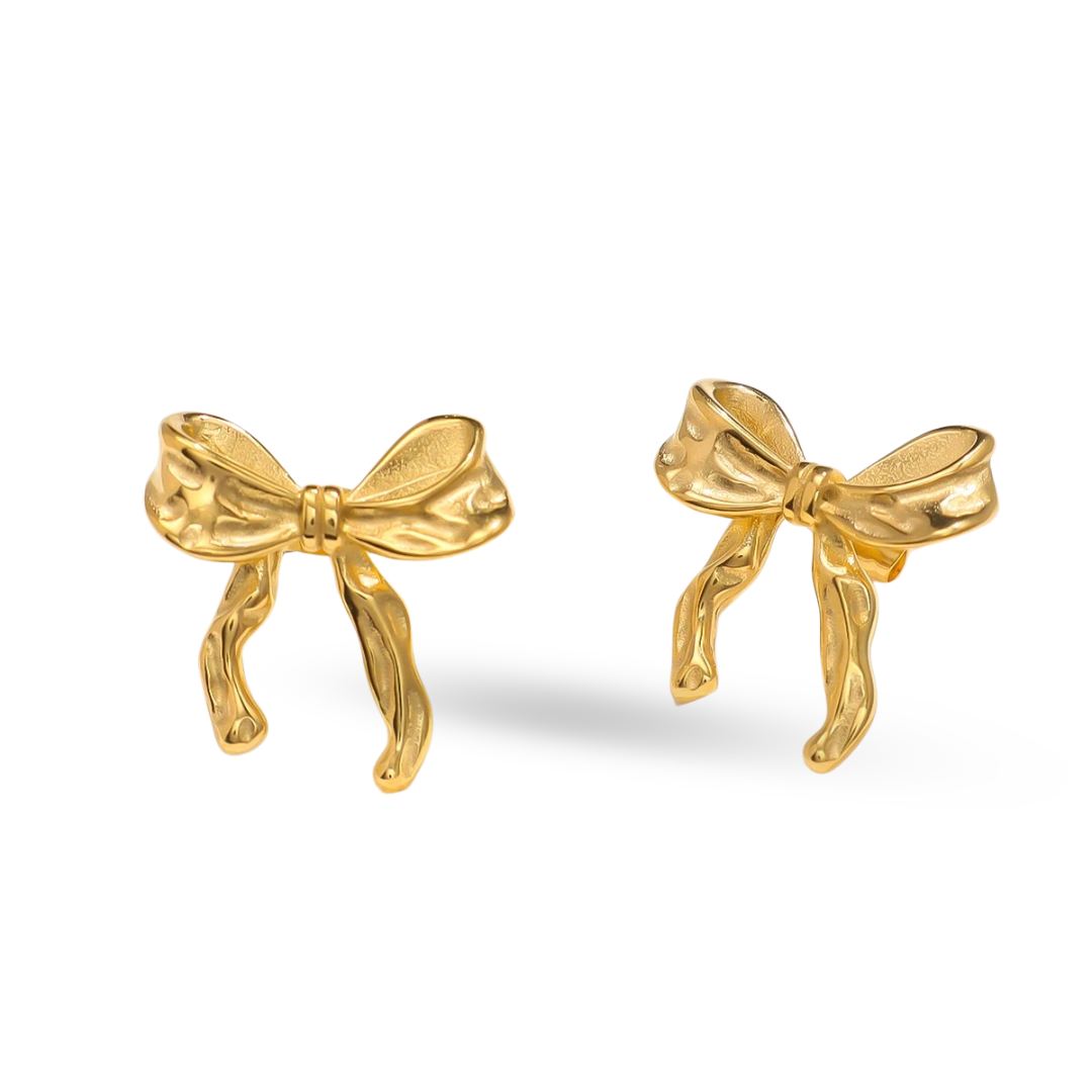 Bowie Earrings, 18K gold plated bow-shaped stud earrings