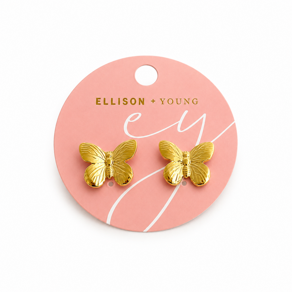 Vintage Butterfly Solo Stud Earrings - close up of butterfly detail