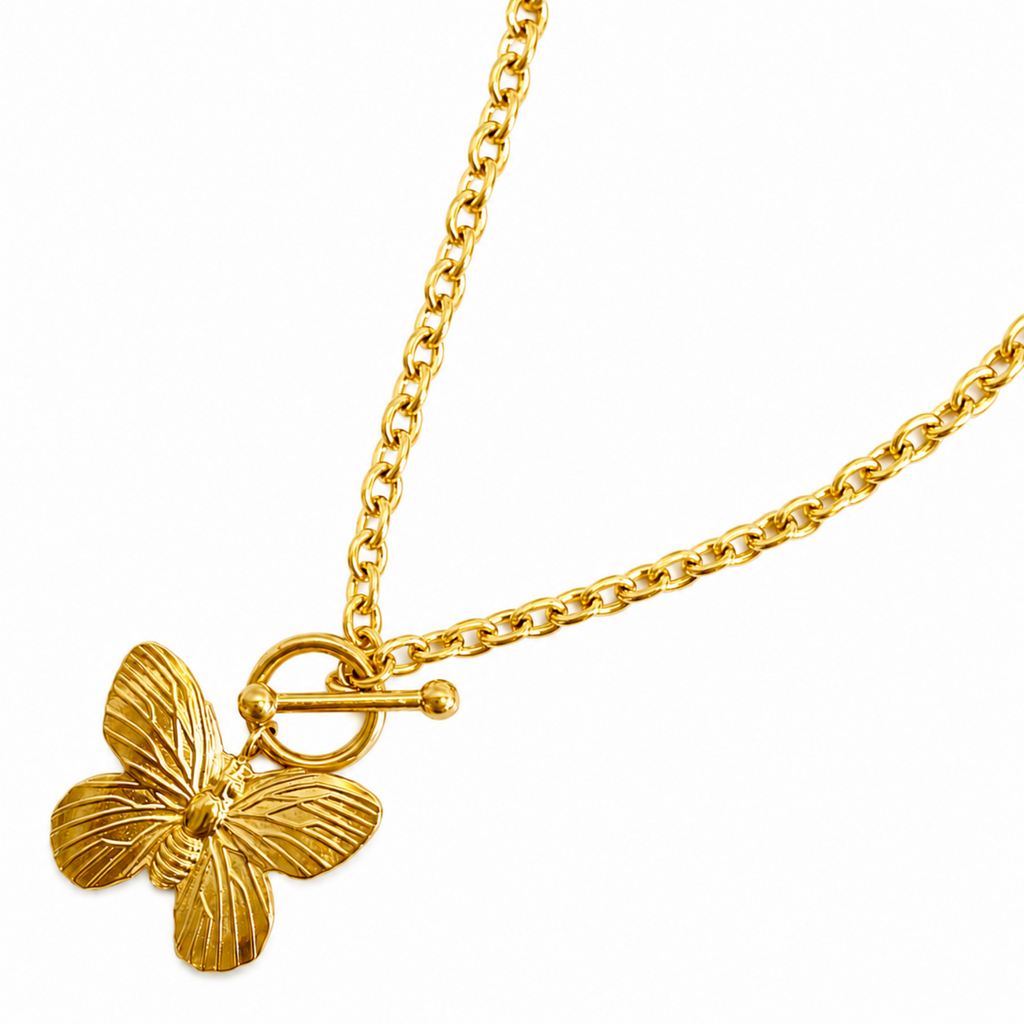 Vintage Butterfly Solo Toggle Necklace - styled on model