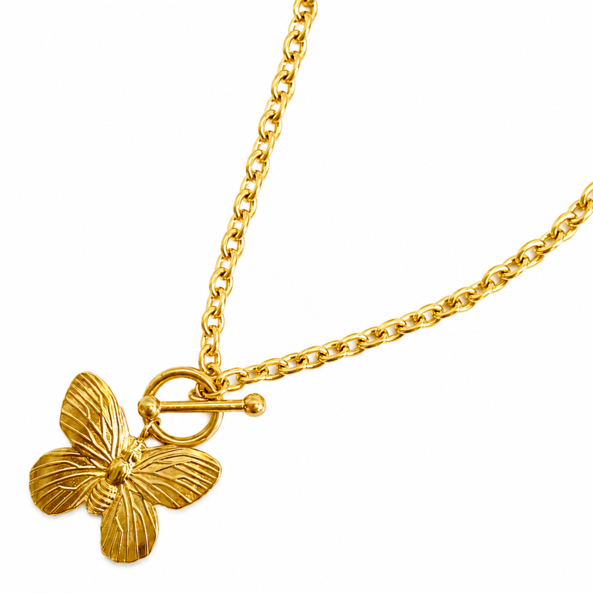 Vintage Butterfly Solo Toggle Necklace - styled on model