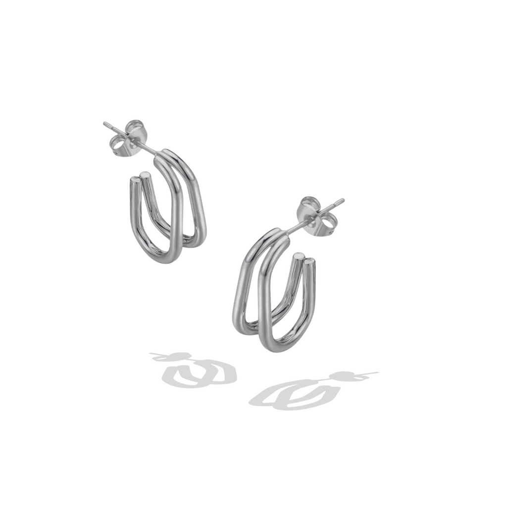 Double Dip Silver Hoops - silver double hoop illusion earrings