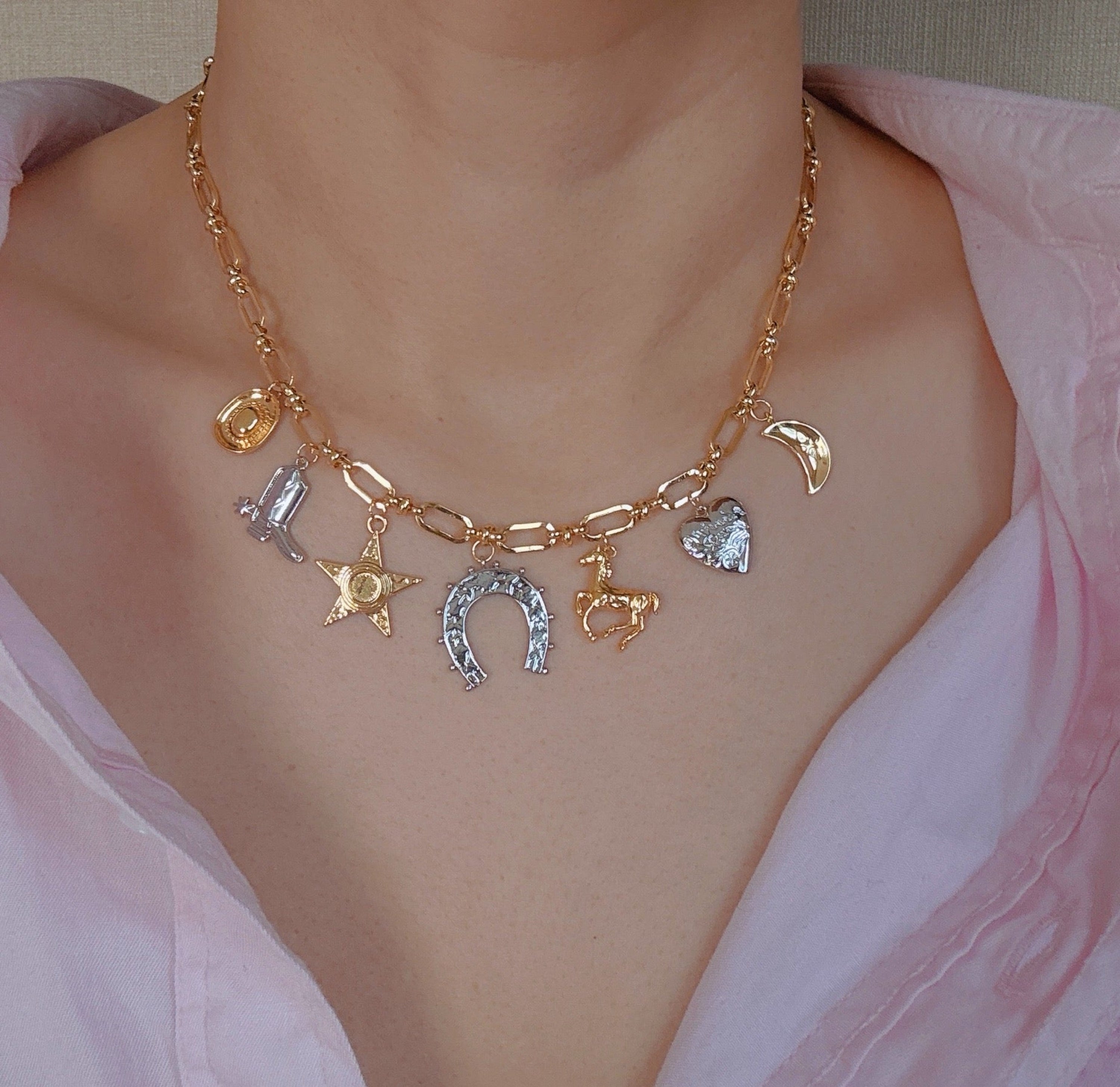 Wild Western Multi Charm Necklace - close up of western charms
