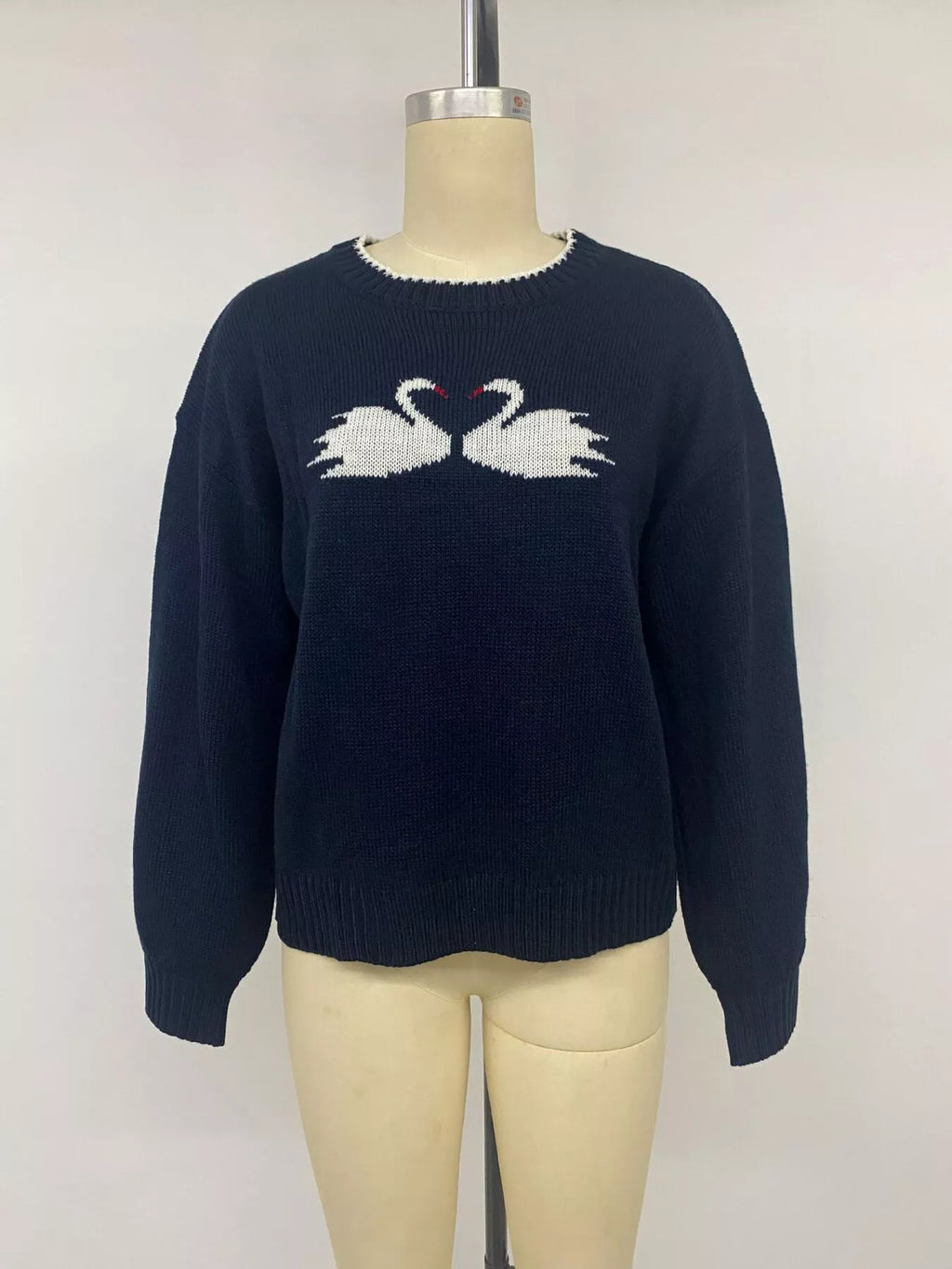 Navy swan drop shoulder sweater, view 10