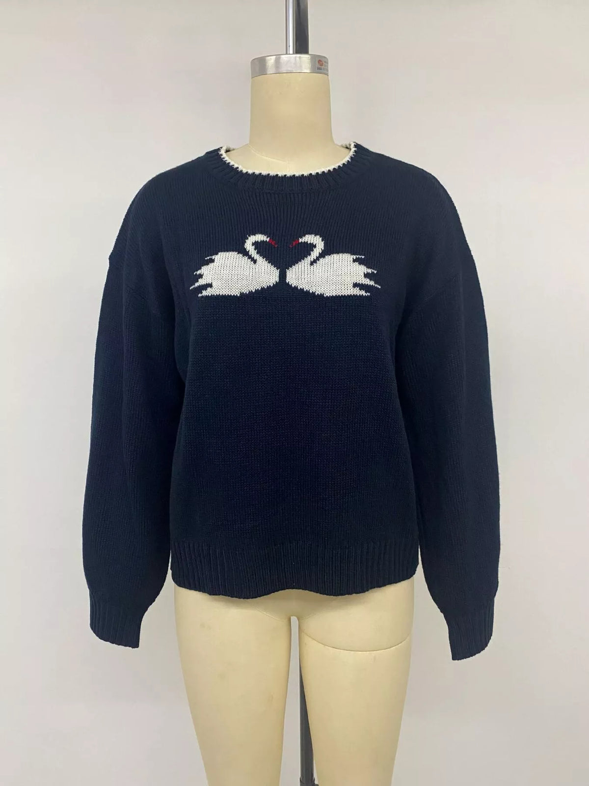 Navy swan drop shoulder sweater, view 10