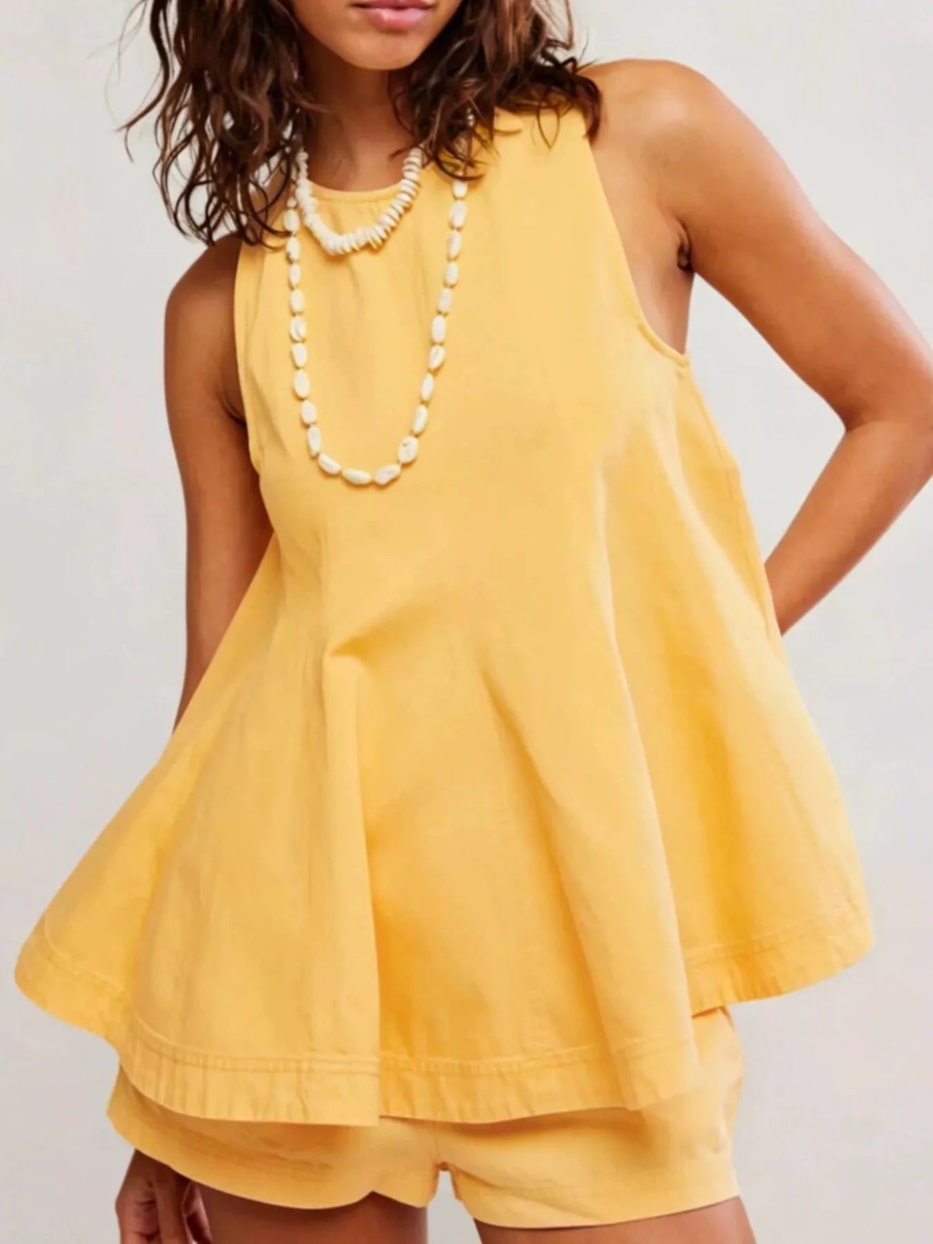 Sleeveless Top and Shorts Denim Set in Turmeric, front view