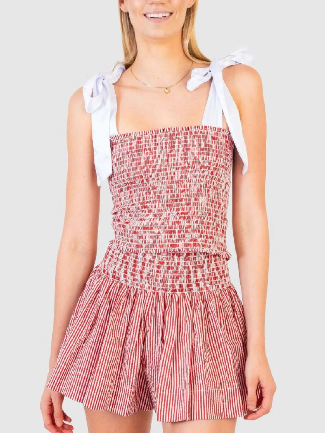 Smocked Tie Shoulder Cami and Shorts Set - smocked two-piece set, view 10