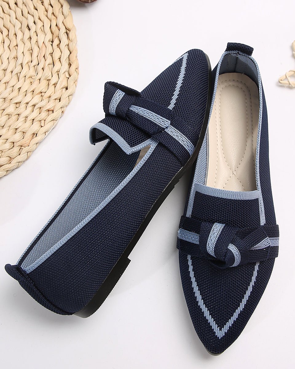 Bow Contrast Trim Point Toe Loafers