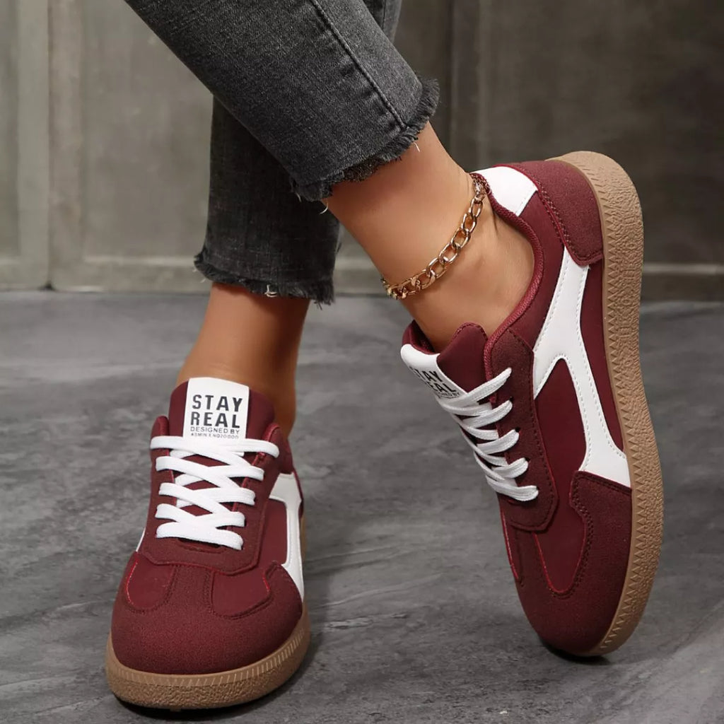 Round Toe Flats Sneakers in Black And White - front view