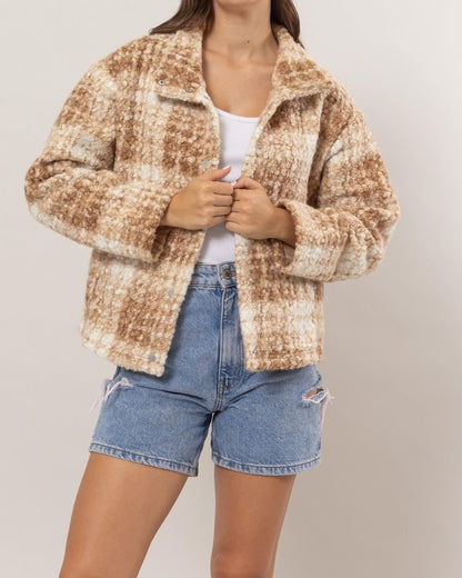 Taupe Plaid Boxy Jacket