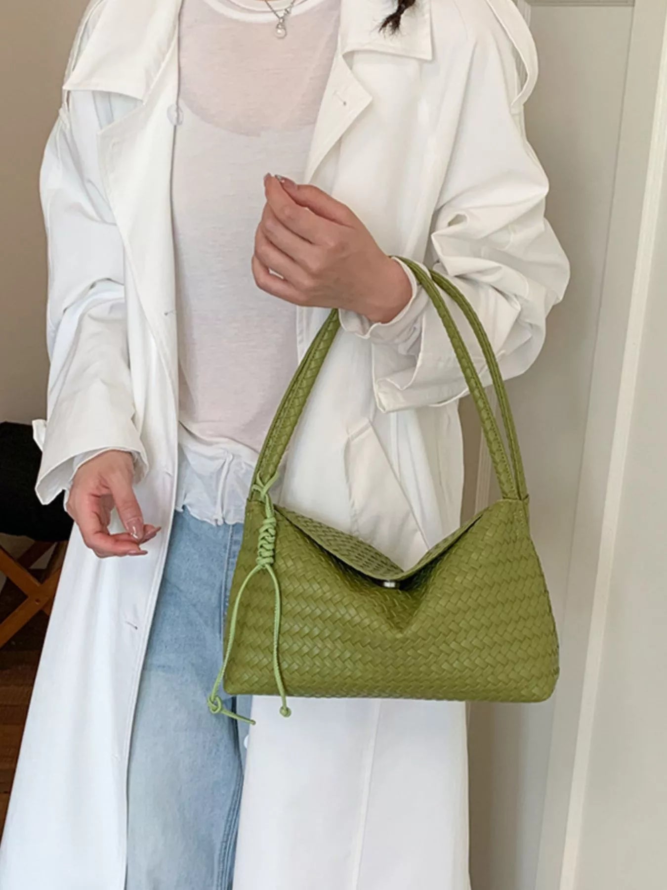 Woven Leather Shoulder Bag - woven PU leather shoulder bag, view 1