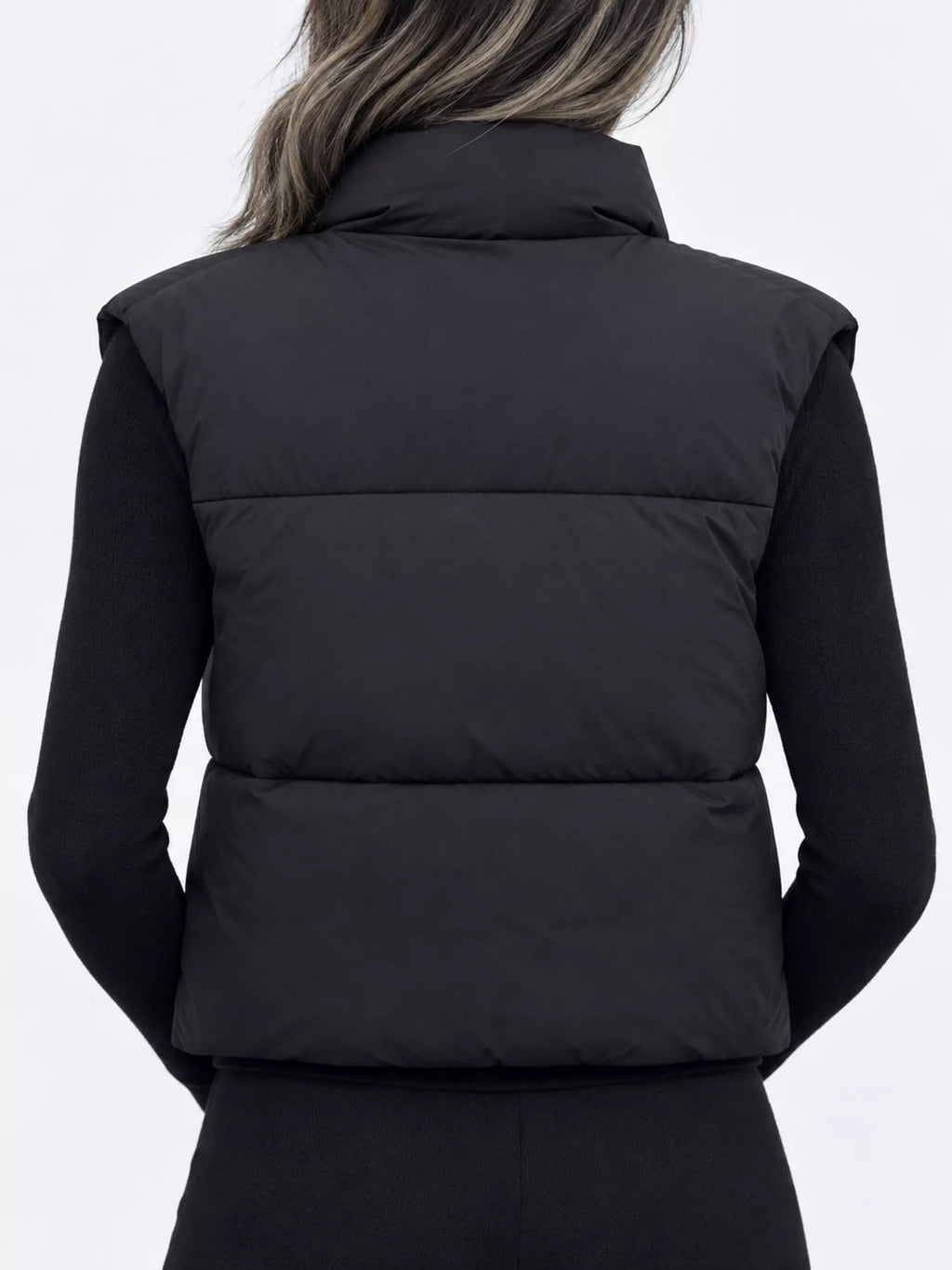 Zip-up puffer vest for women in khaki, black, coffee, pink and white - view 4
