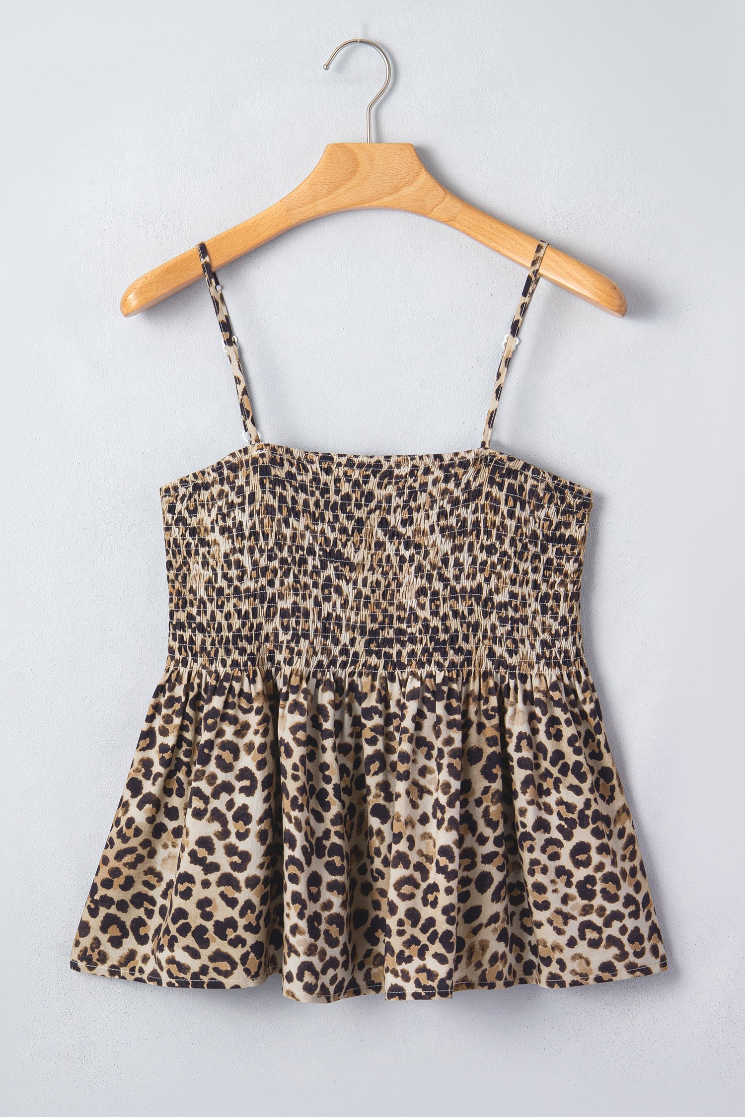 Leopard tank top shirred bust detail