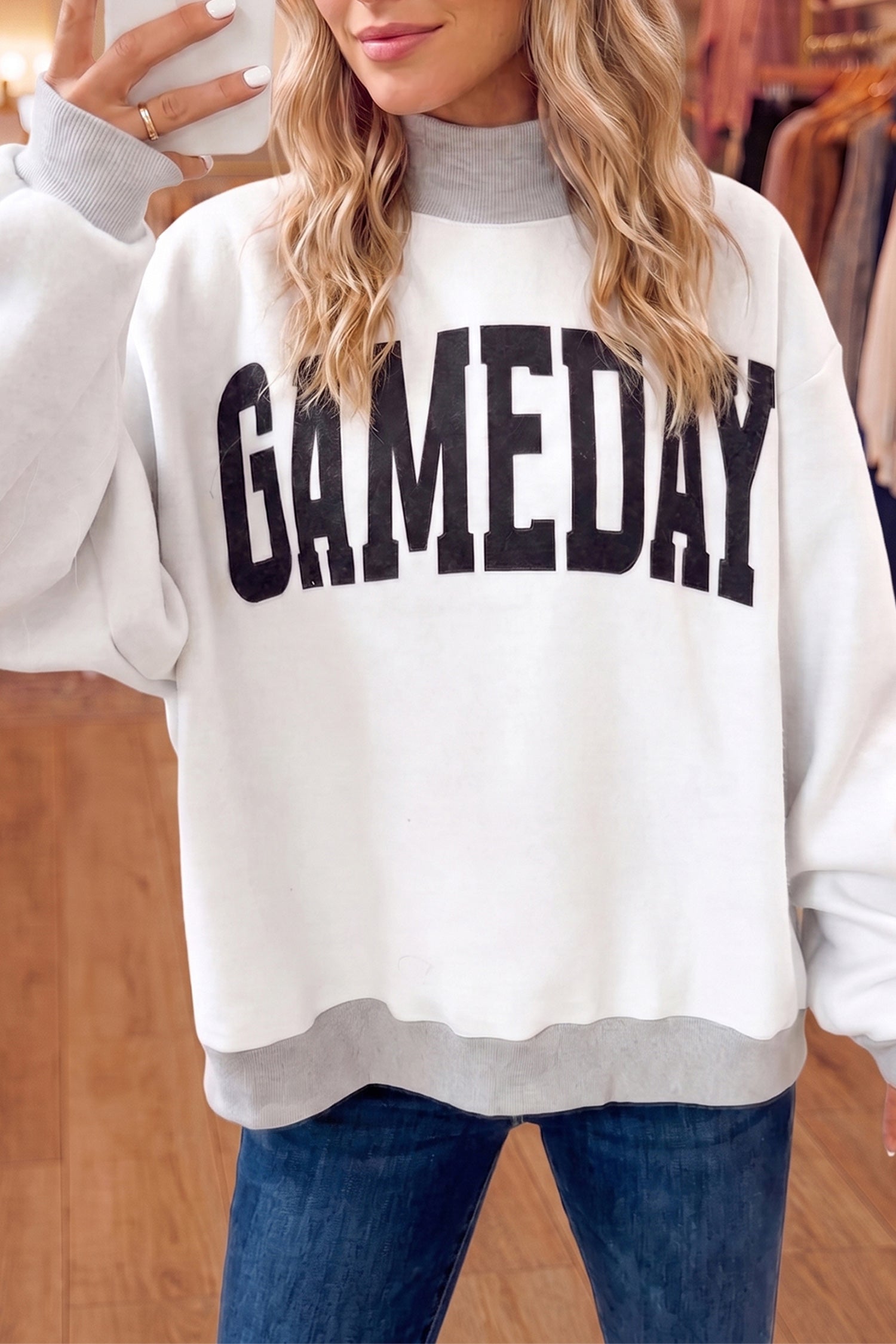 Gameday sweatshirt mock neck detail
