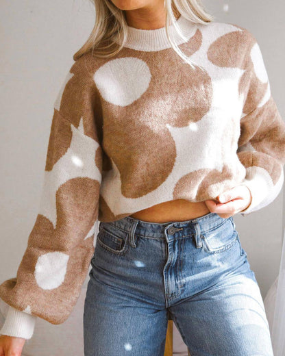 Flower Mock Neck Long Sleeve Sweater