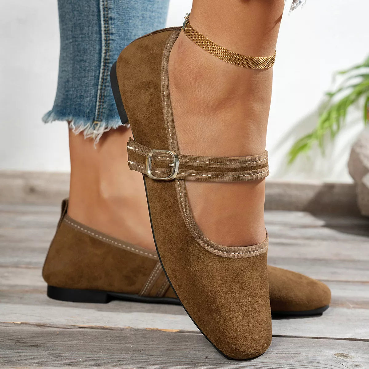 Square toe flat slip-ons, view 8