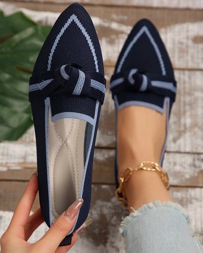 Bow Contrast Trim Point Toe Loafers