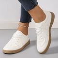 Round Toe Lace-Up Flats Sneakers in Off-white - front view
