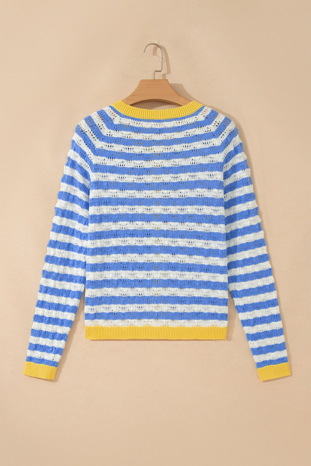 Stripe Colorblock Button Front Cardigan in sky blue stripe, side view