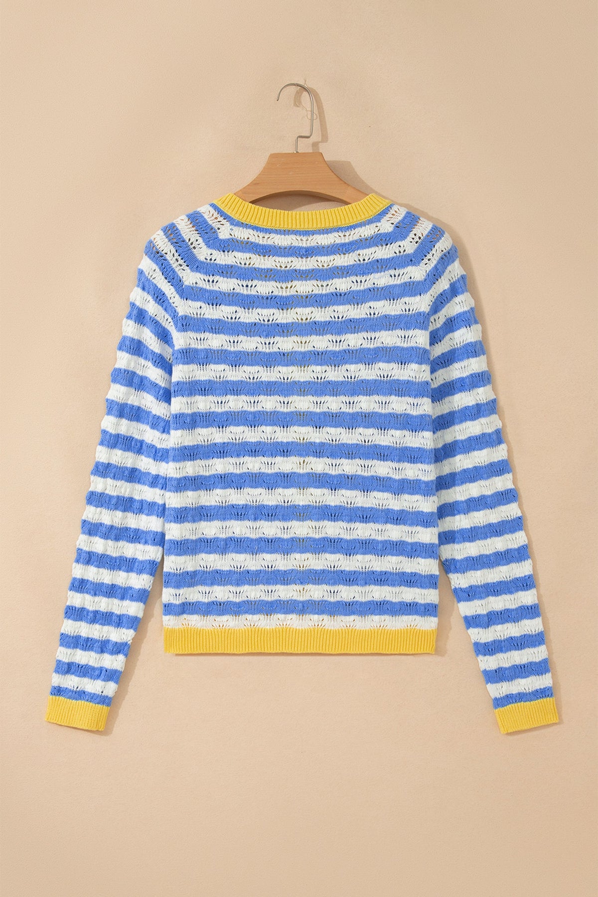 Stripe Colorblock Button Front Cardigan in sky blue stripe, side view