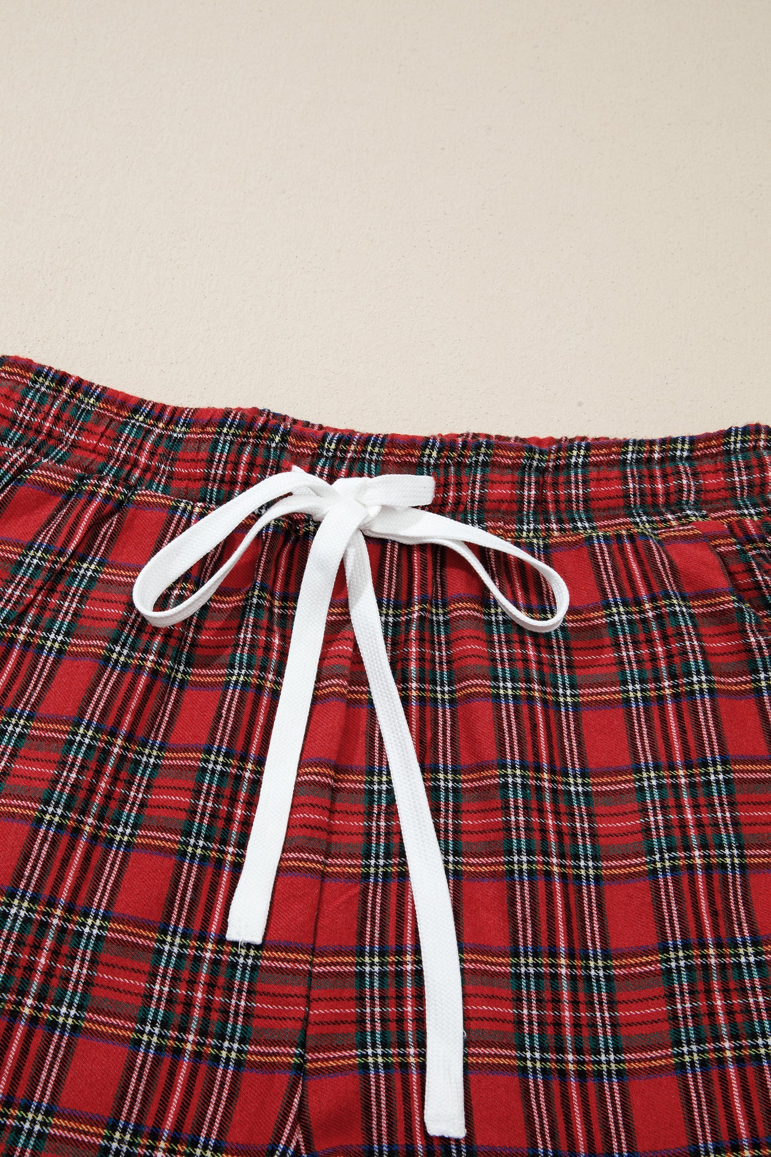 Christmas Merry Plaid Top & Shorts Set in white, shorts detail