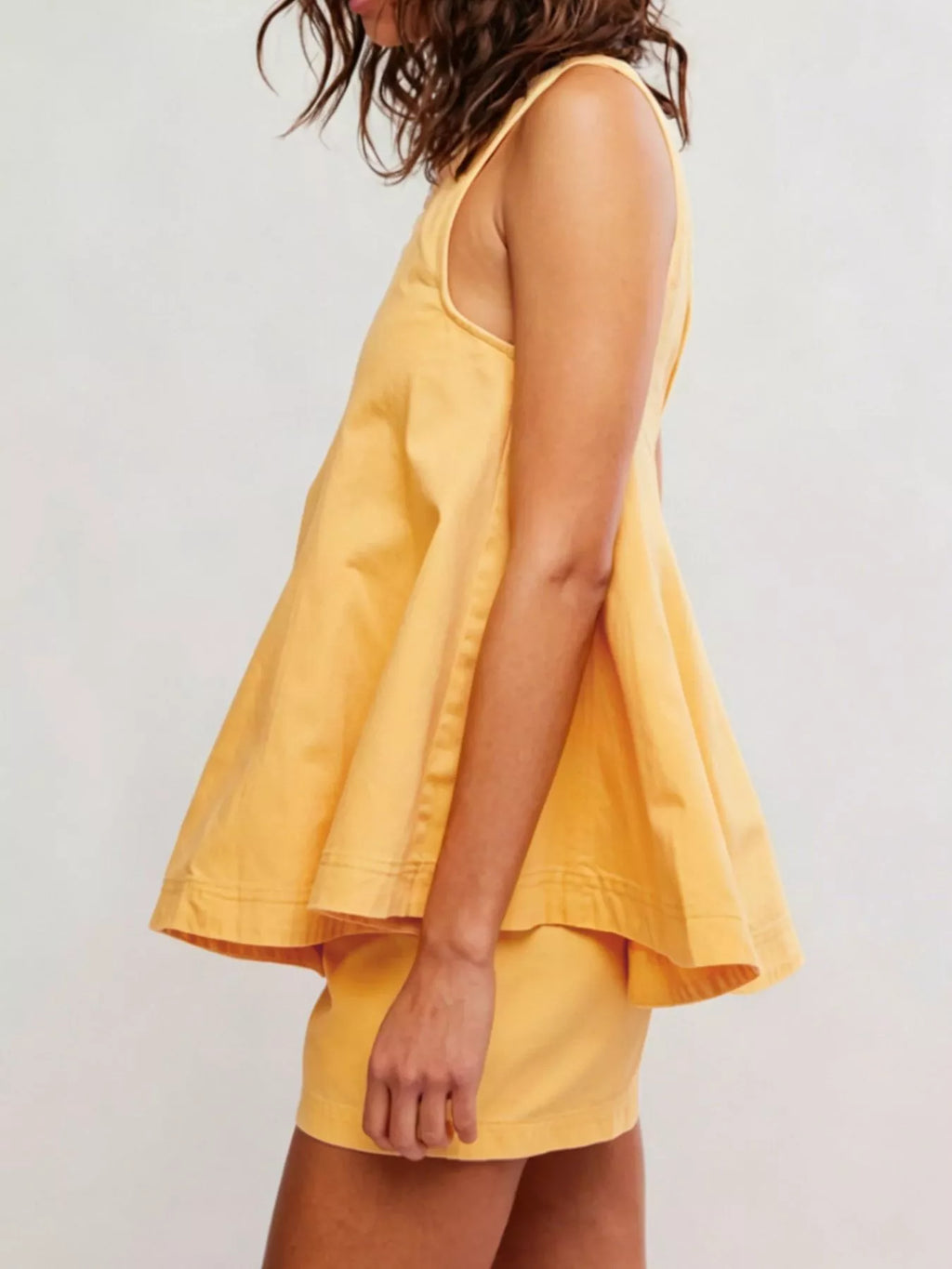 Sleeveless Top and Shorts Denim Set in Turmeric, detail view
