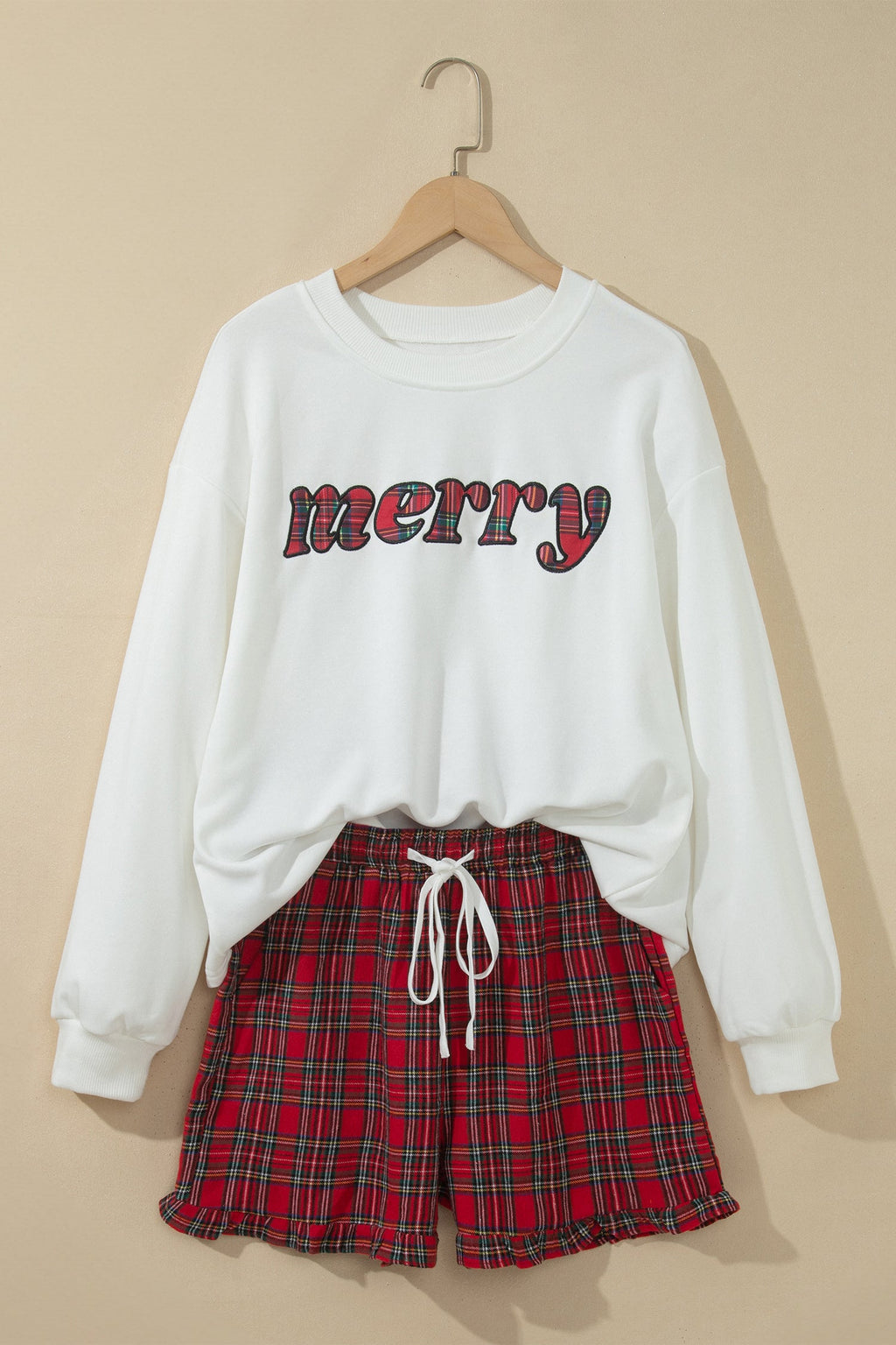Christmas Merry Plaid Top & Shorts Set in white, worn