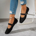 Women's square toe slip-on flats, available in black, brown and light brown