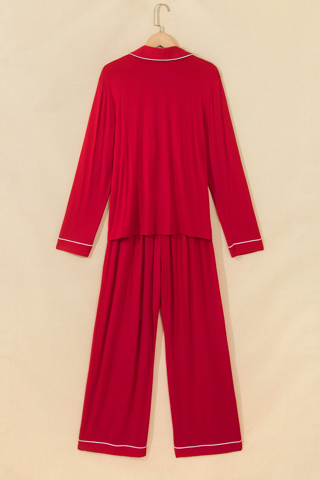 Bow Embroidered Pajama Set in racing red, styled view