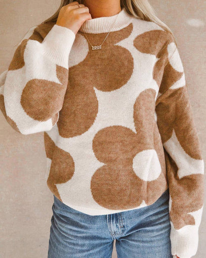 Flower Mock Neck Long Sleeve Sweater