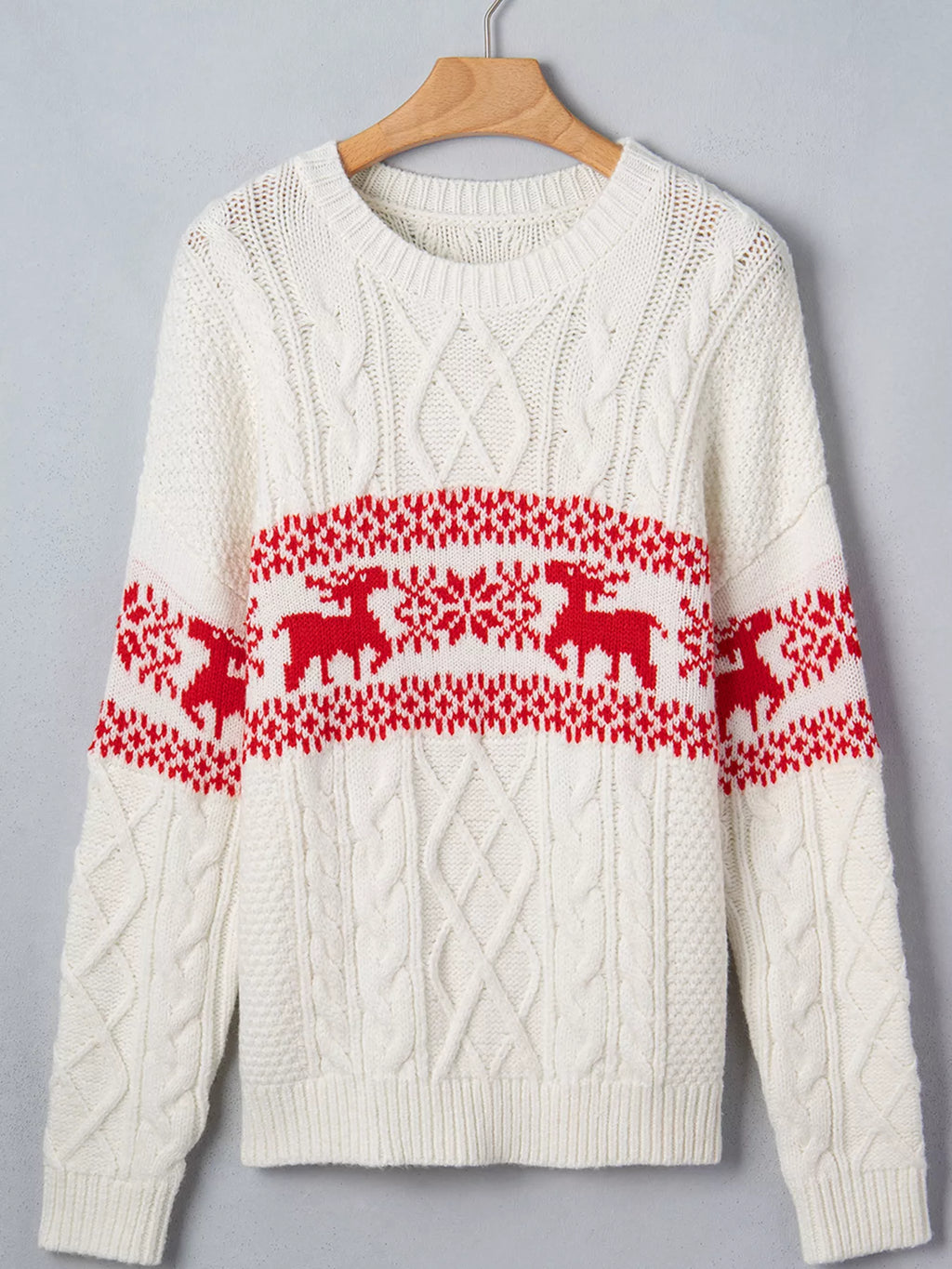 Cream reindeer cable knit Christmas sweater - view 5